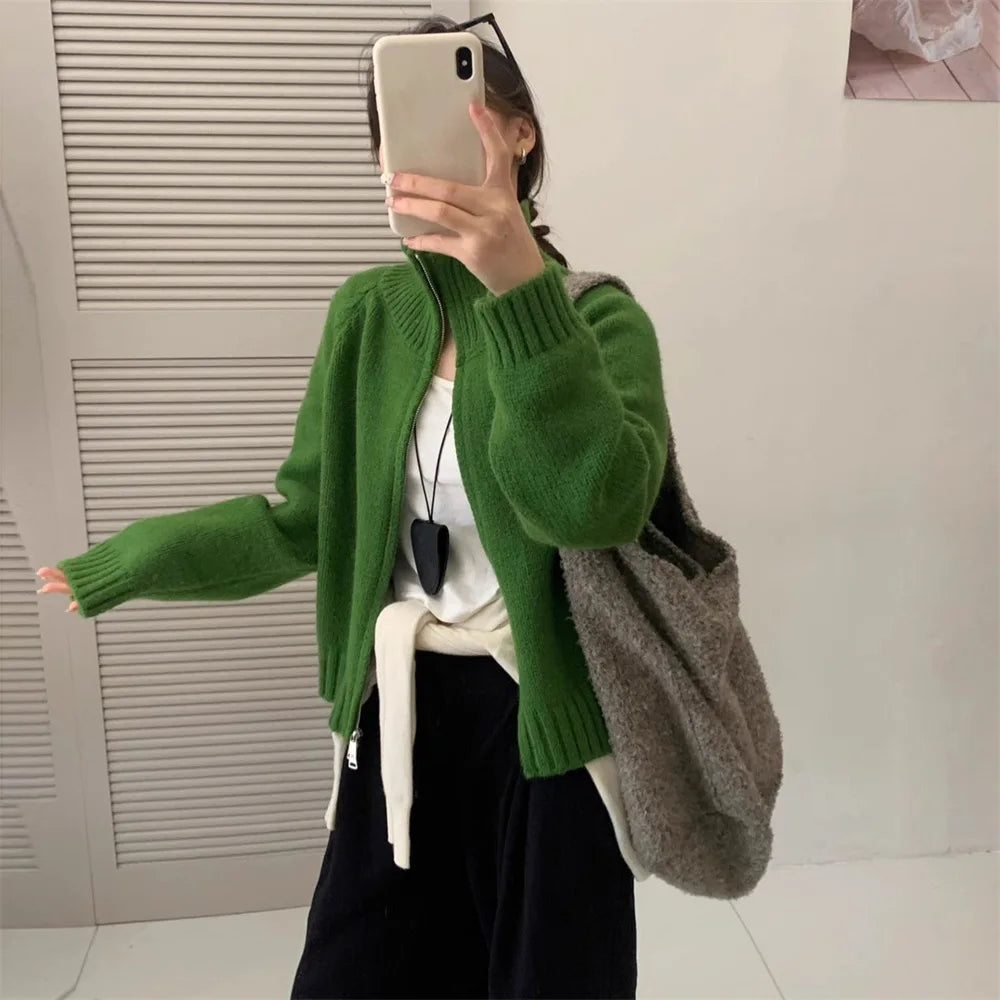 Stand Collar Double-Zip Cardigan