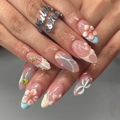 Gradient Blue Flower Press-On Nails