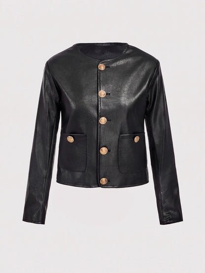 Single-Breasted Faux Leather Jacket
