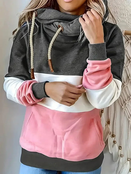 Colorblock Drawstring Hooded Sweatshirt