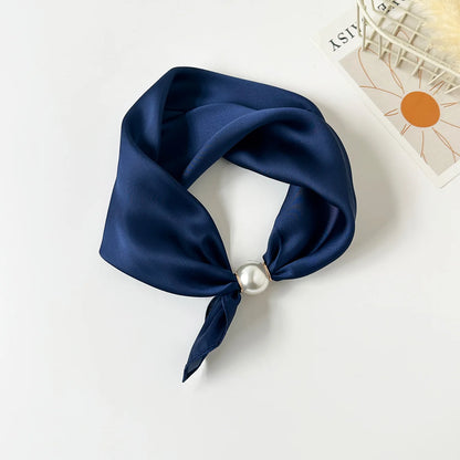 Print Scarf Silk Pearl Buckle