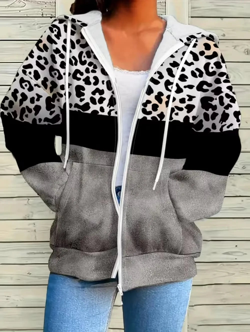 Thin Leopard Zip Hoodie