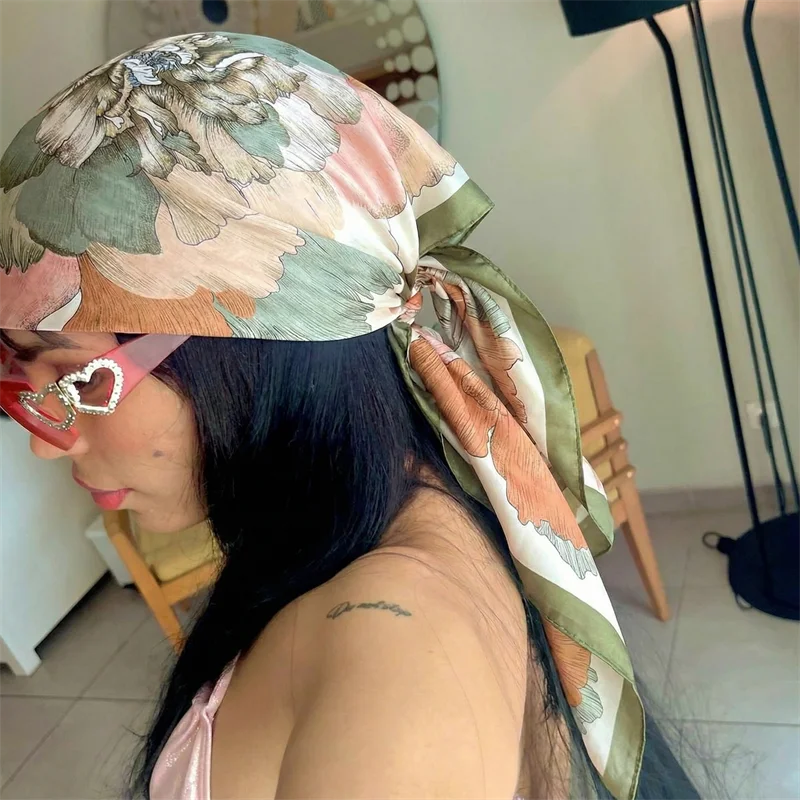 Satin Print Square Wrap Scarf
