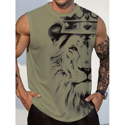 Harajuku Lion Print Round-Neck Vest