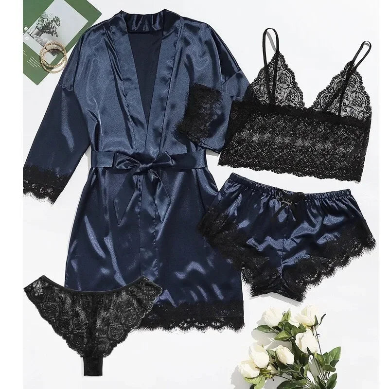 4PCS Woman Bathrobe Set