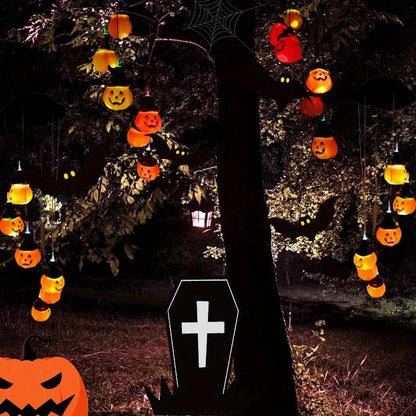 Solar Skull and Pumpkin String Lights