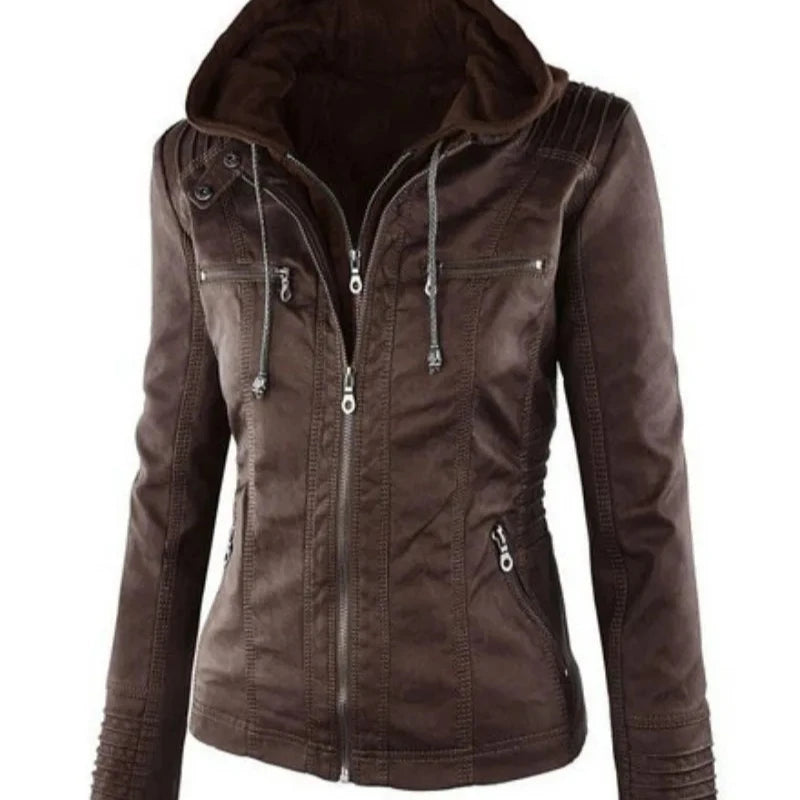 Hooded Faux Leather Moto Jacket