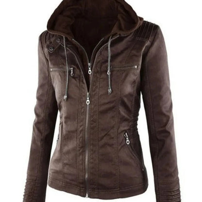 Hooded Faux Leather Moto Jacket