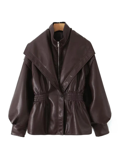Elastic Waist Faux Leather Jacket