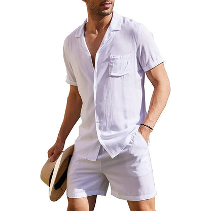 Cotton Linen Short Sleeve Shirt Set