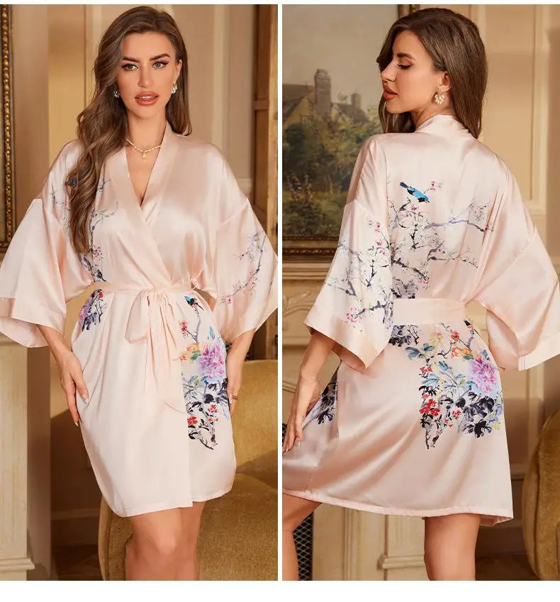 Printed Satin Lounge Robe