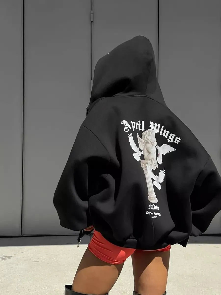 Pink Print Oversized Hoodie