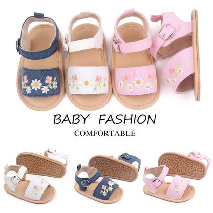 Embroidered Flower Baby Sandals