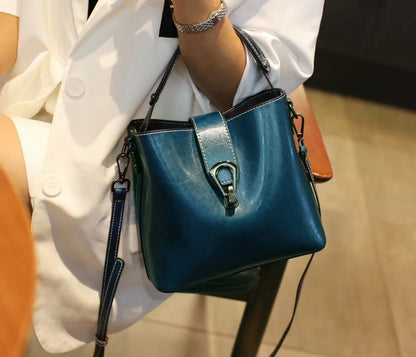 Oil Wax Leather Bucket Bag