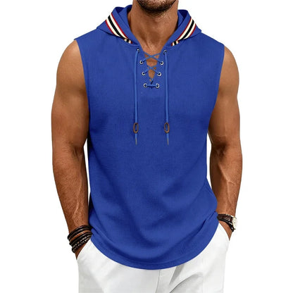 Cross-Lacing Waffle Knit Hooded Vest