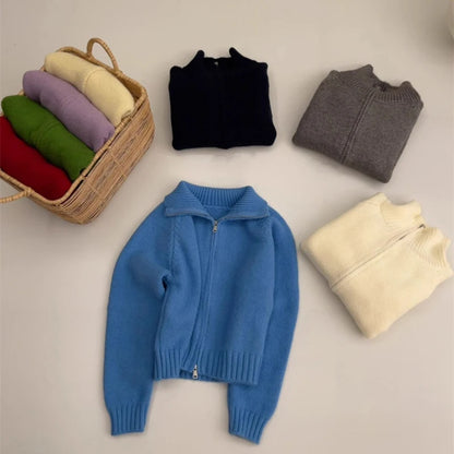 Stand Collar Double-Zip Cardigan