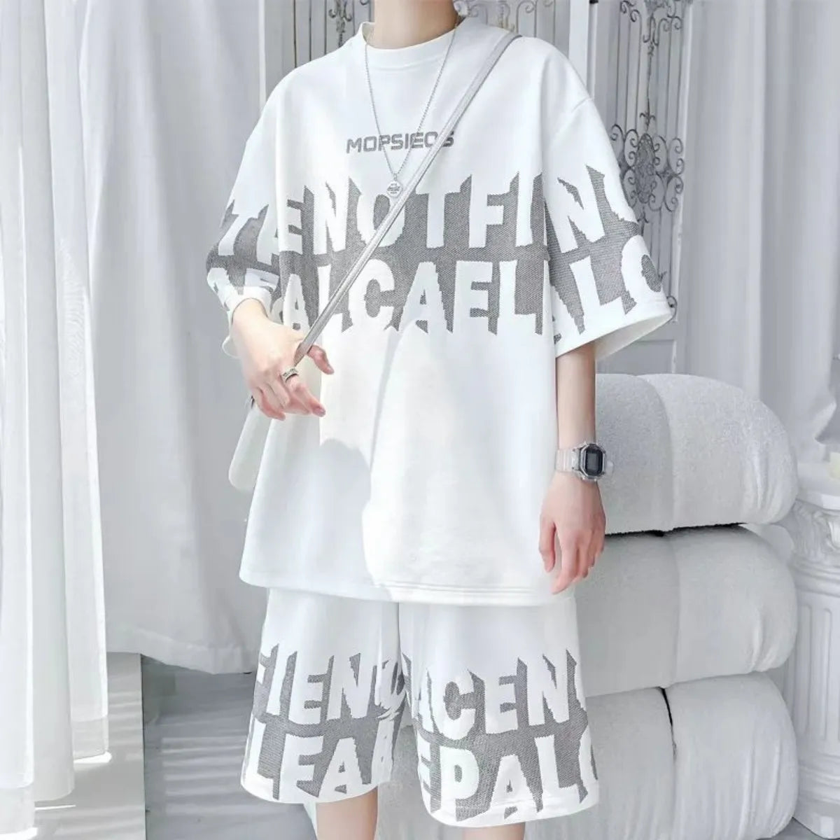 Letter Print T-Shirt Shorts Set
