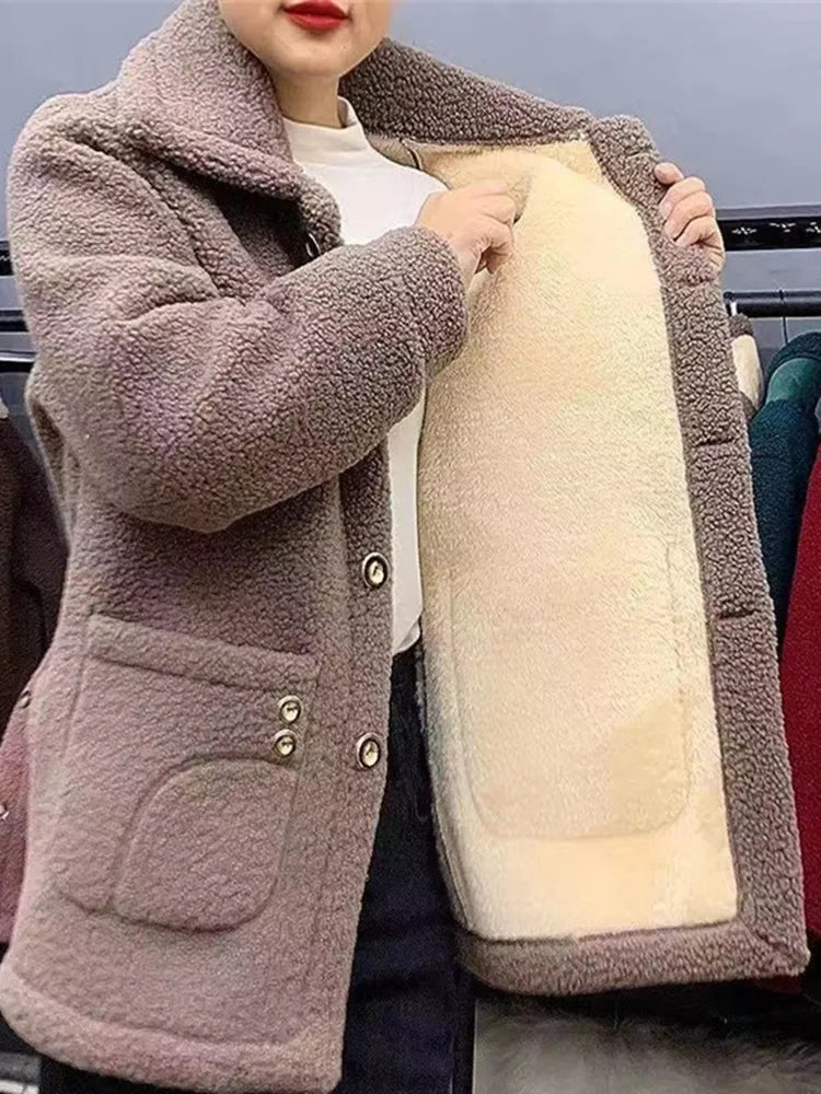 Faux Lamb Fur Lapel Coat