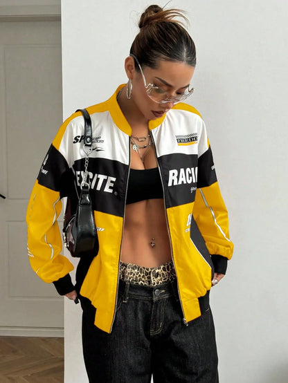 Letter Print Stand Collar Jacket