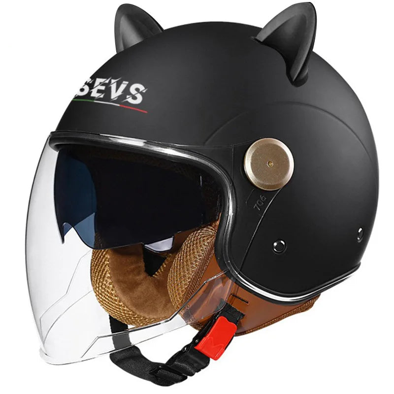 Retro Half-Face Cat-Ear Helmet
