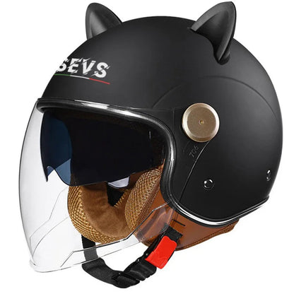 Retro Half-Face Cat-Ear Helmet