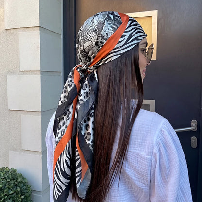 90cm Leopard Print Silk Scarf