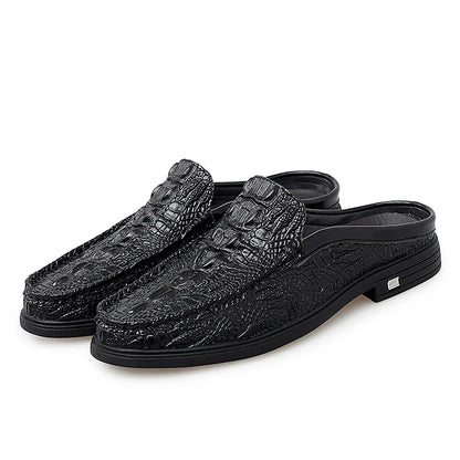 Black Half Shoes Leather Mules