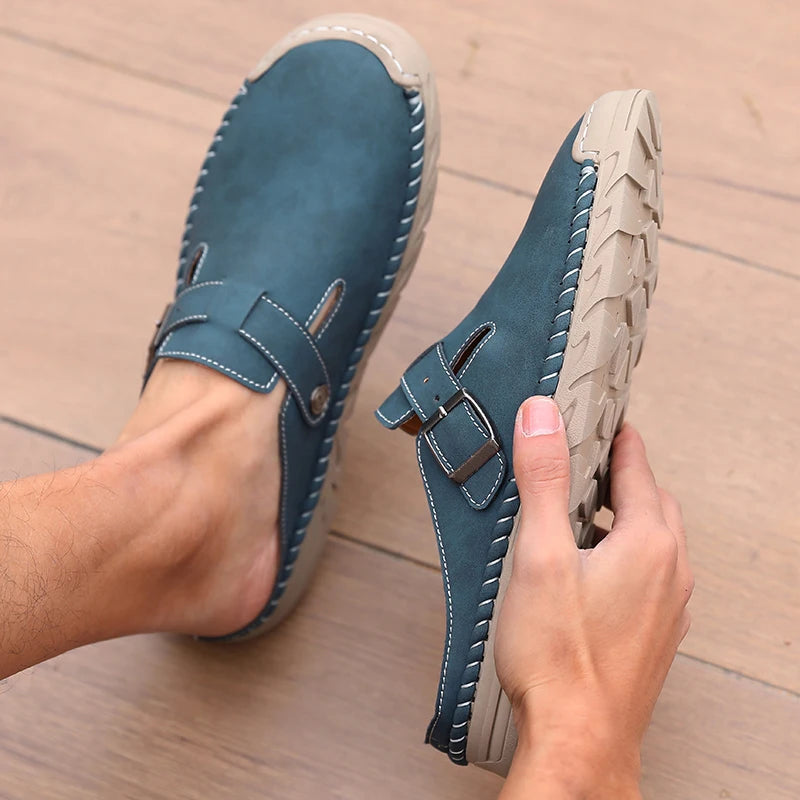 Backless Leather Mule Loafers