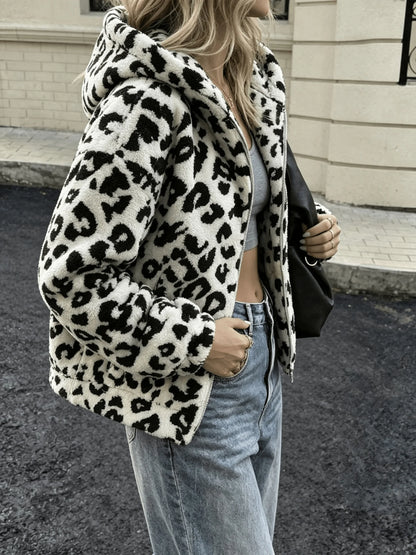 Hooded Leopard Zip Jacket