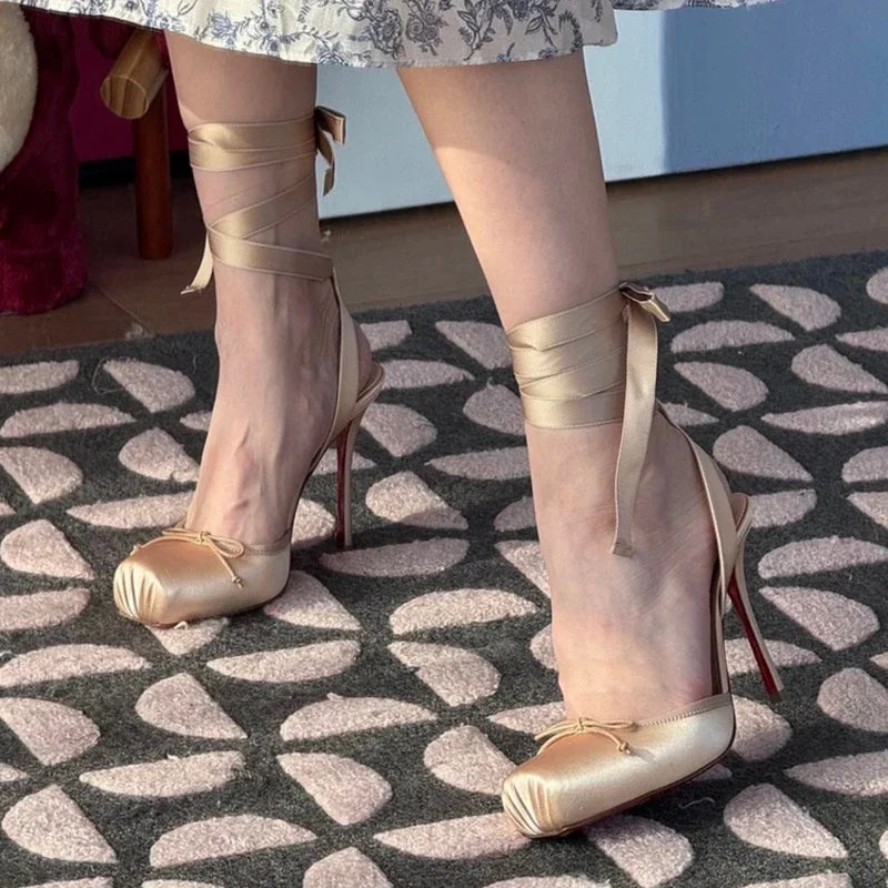 Satin Ankle-Wrap High Heels