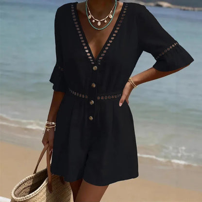 Button Wide Romper