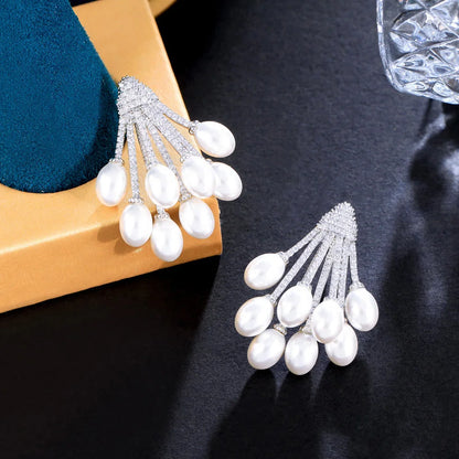 Geometric Pearl Drop Earrings
