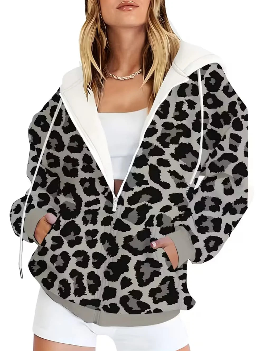 Thin Leopard Zip Hoodie
