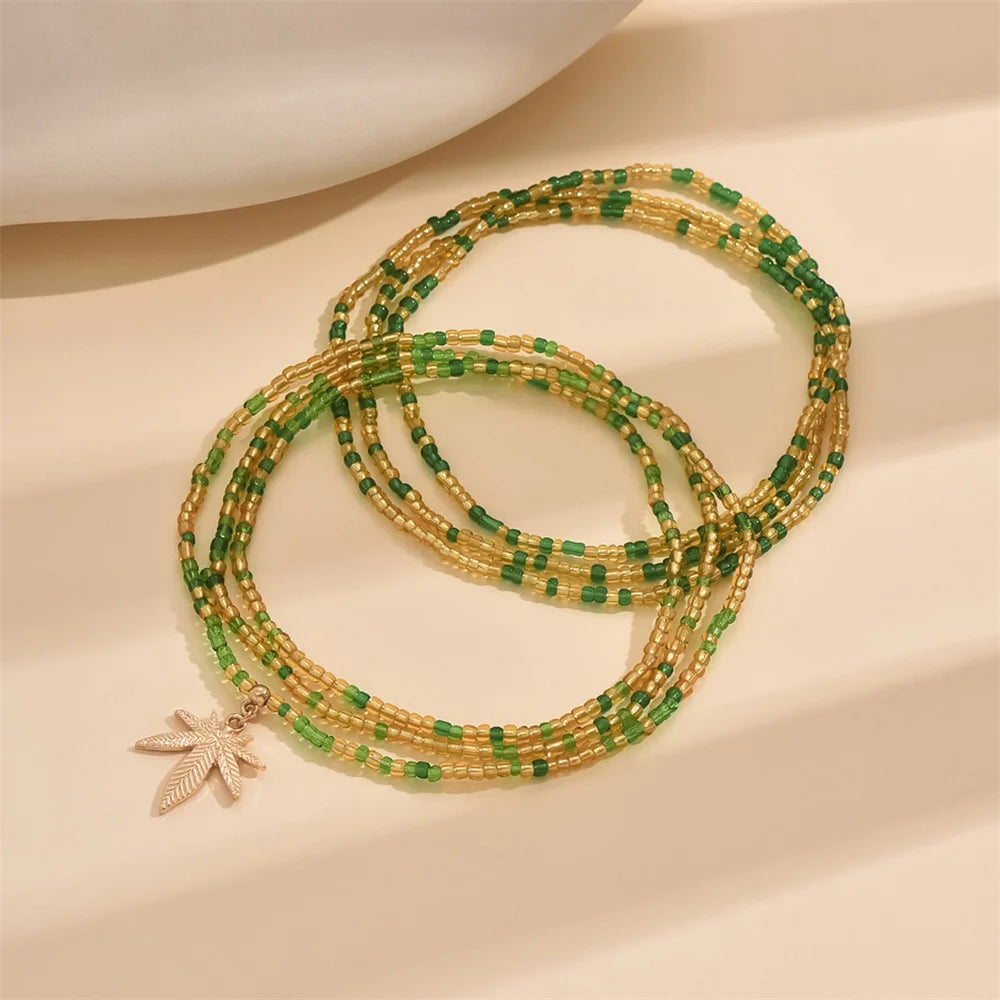 Maple Leaf Beaded Anklet Set