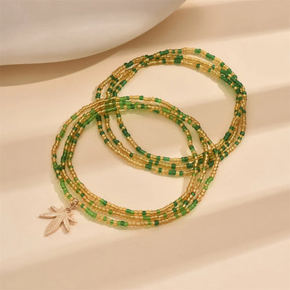 Maple Leaf Beaded Anklet Set