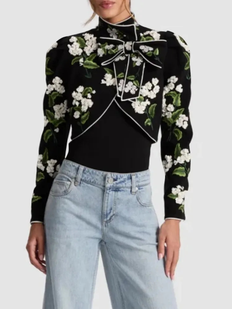 Floral Bow High-Neck Jacket