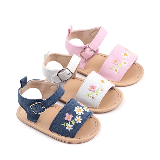 Embroidered Flower Baby Sandals