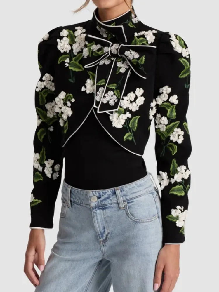 Floral Bow High-Neck Jacket