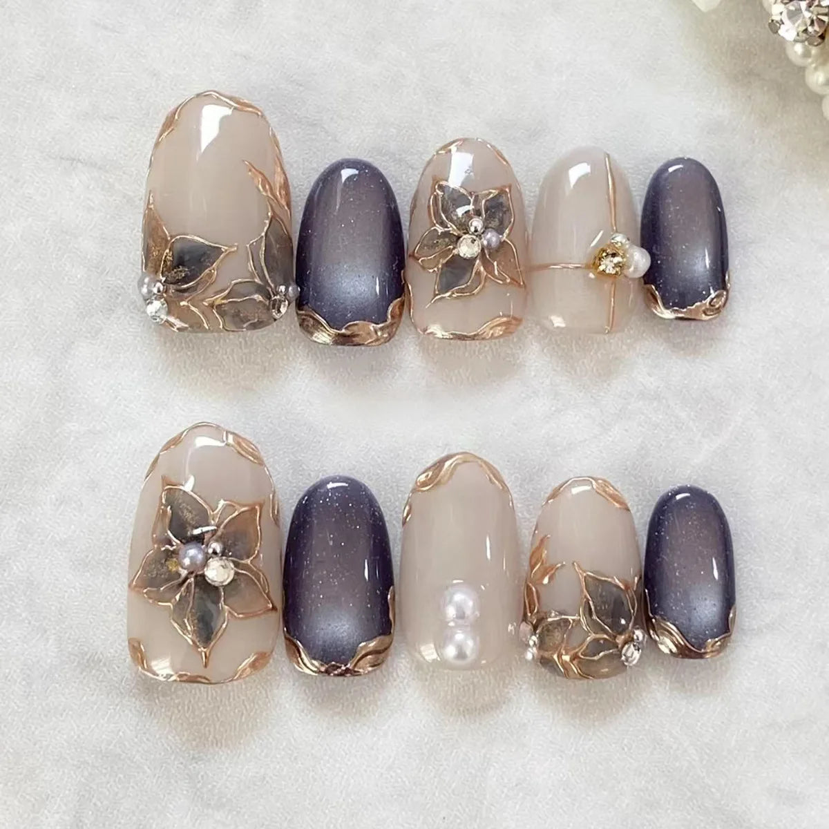 Floral Almond Press-On Nails
