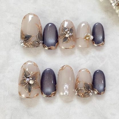Floral Almond Press-On Nails