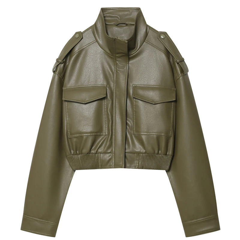 Cropped Faux Leather Jacket