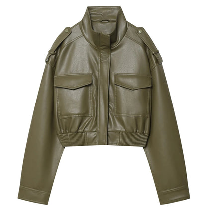 Cropped Faux Leather Jacket