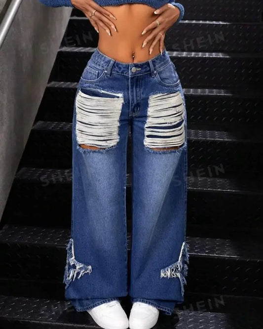 Star Patchwork Denim Pants