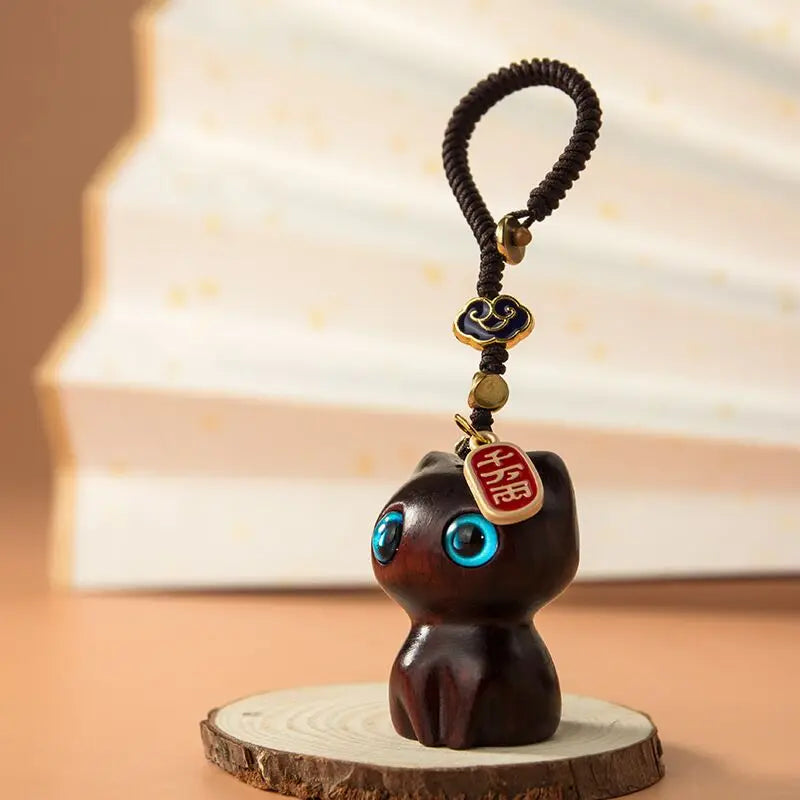 Sandalwood Wooden Cat Keychain Anime