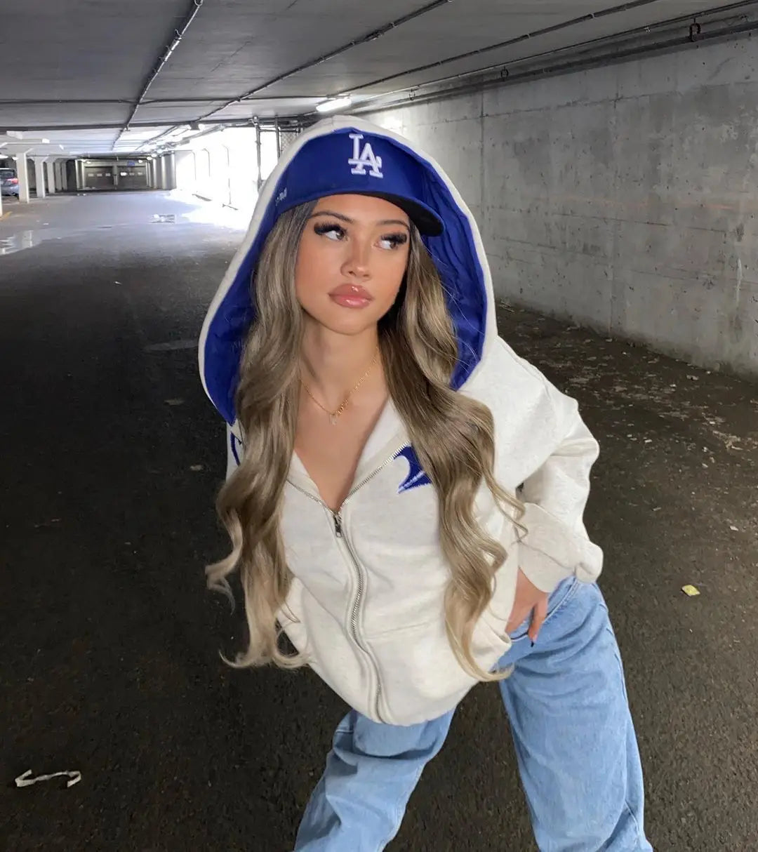 Embroidered Letter Zip Hoodie