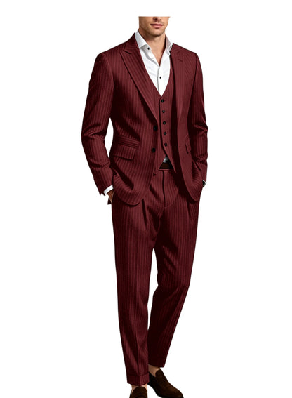 Pinstripe Notched Lapel Slim Suit