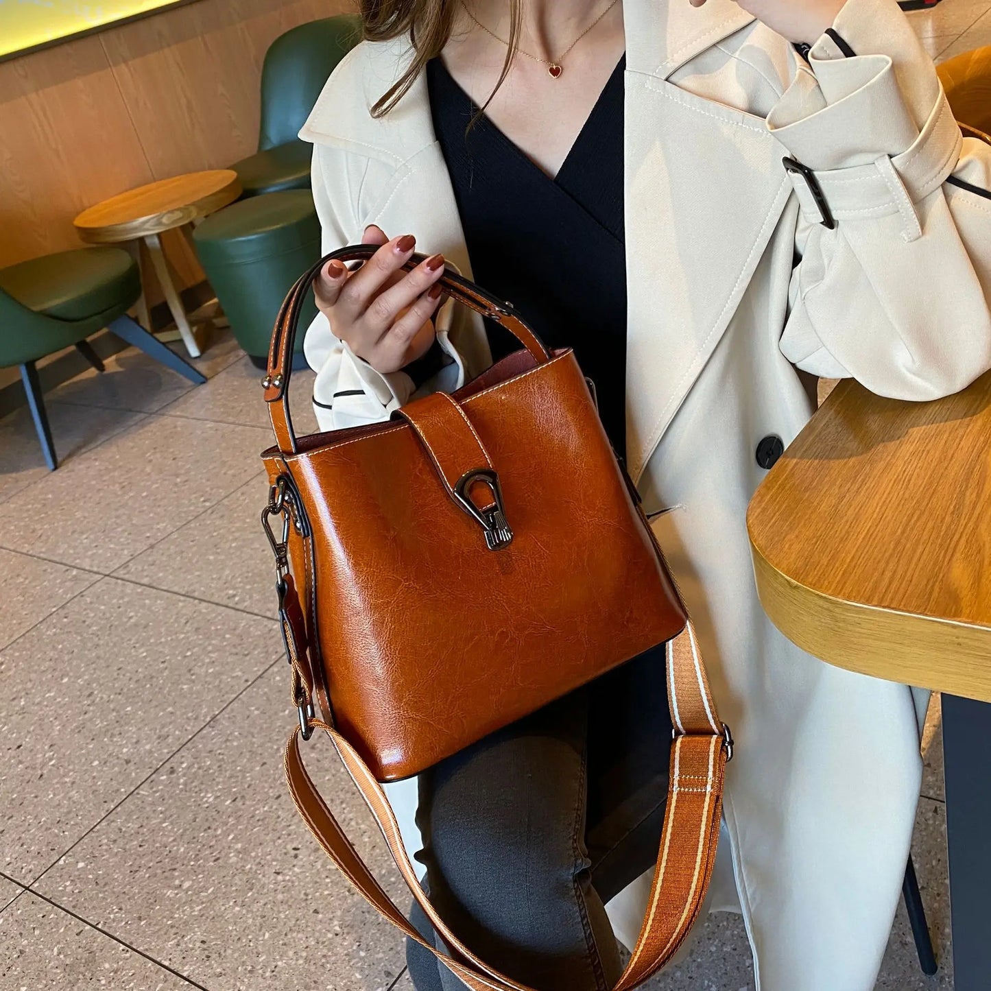 Oil Wax Leather Bucket Bag