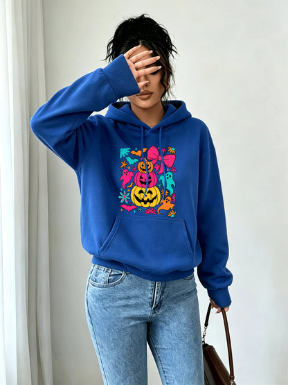 Pumpkin Bow Print Fleece Hoodie