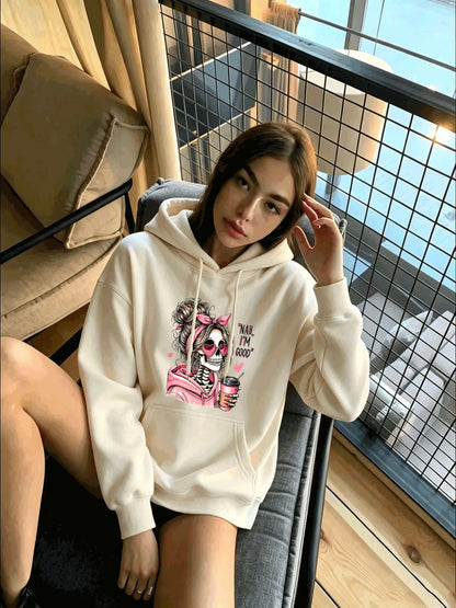Skull Print Pocket Hoodie