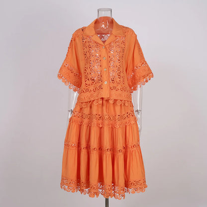 Embroidered Summer Skirt Suit